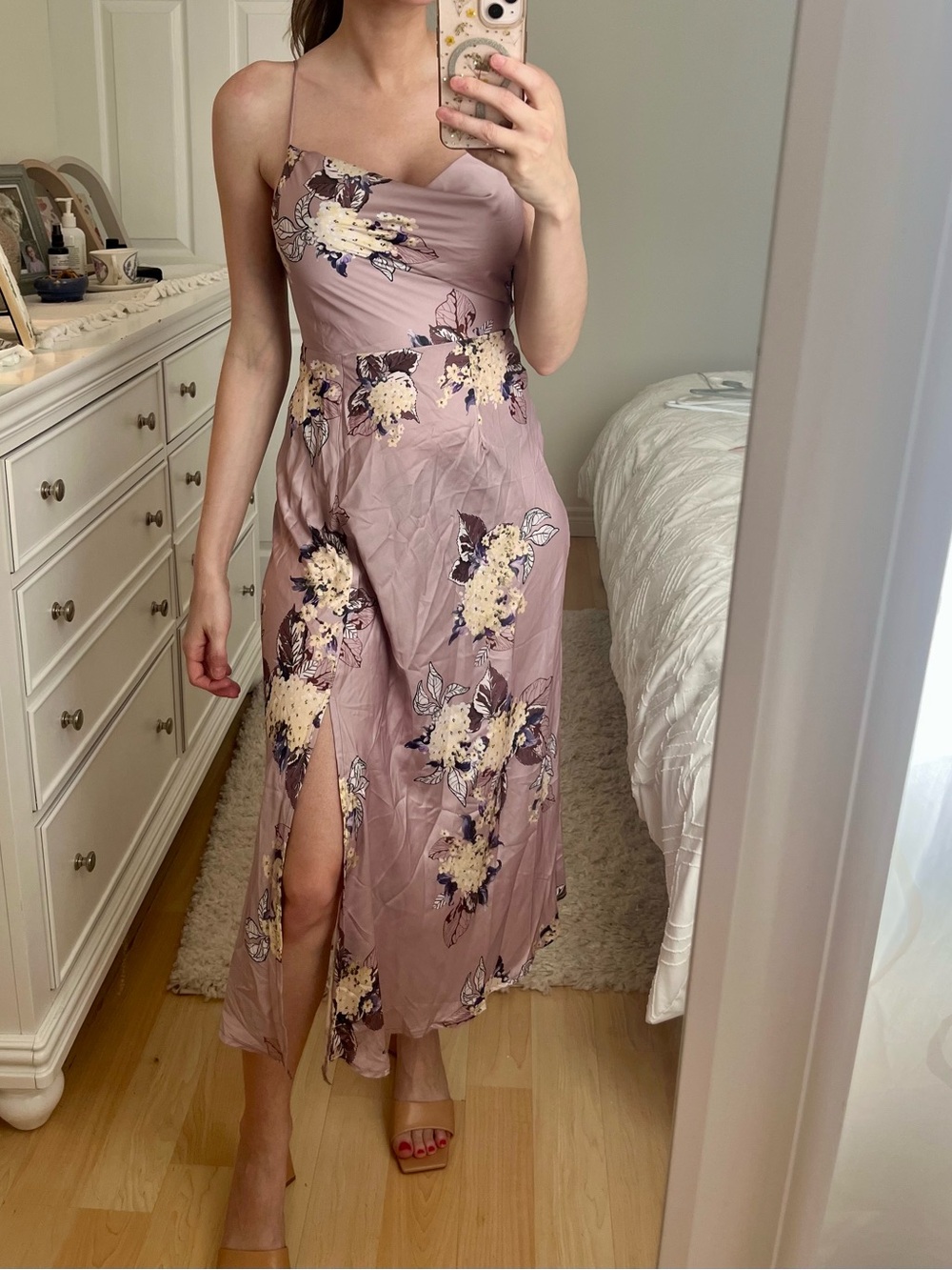 Hello Molly Dusty Mauve Floral Spaghetti-Strap Midi Dress